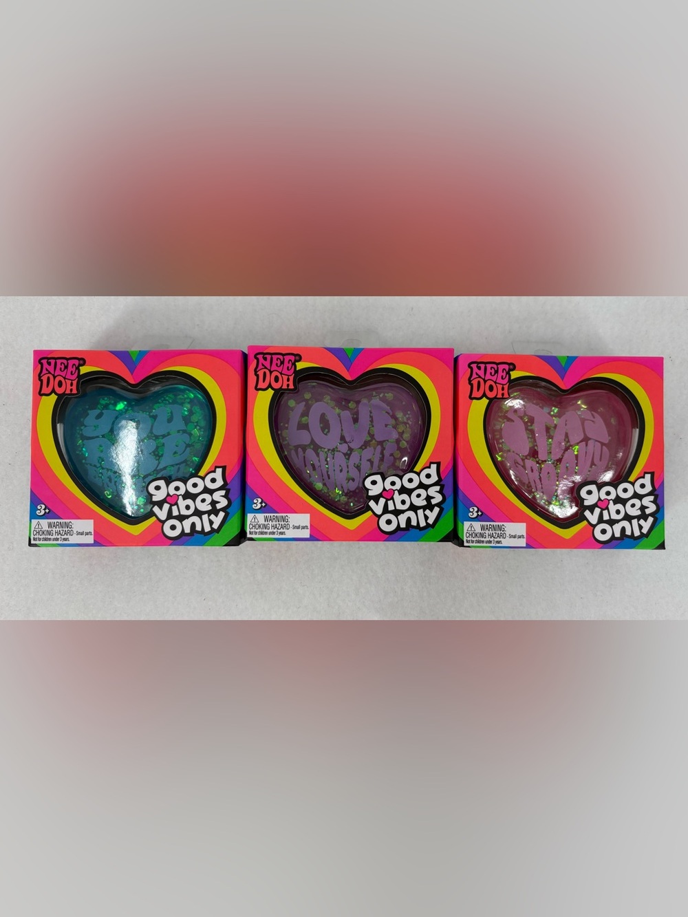 Nee Doh Good Vibes Only Heart Squeeze Toy Lot, Purple & Blue, Ages 3+